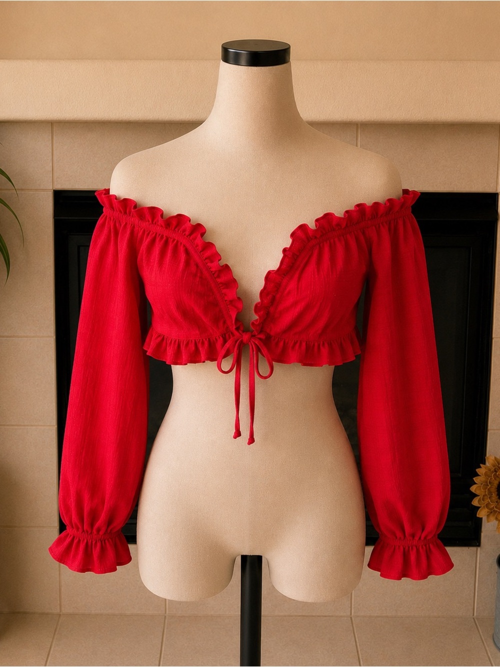 SHEIN Red Women's Top with Label Detail